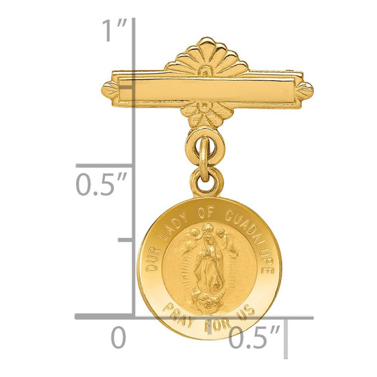 14k Polished and Satin Solid Our Lady of Guadalupe Medal Pin