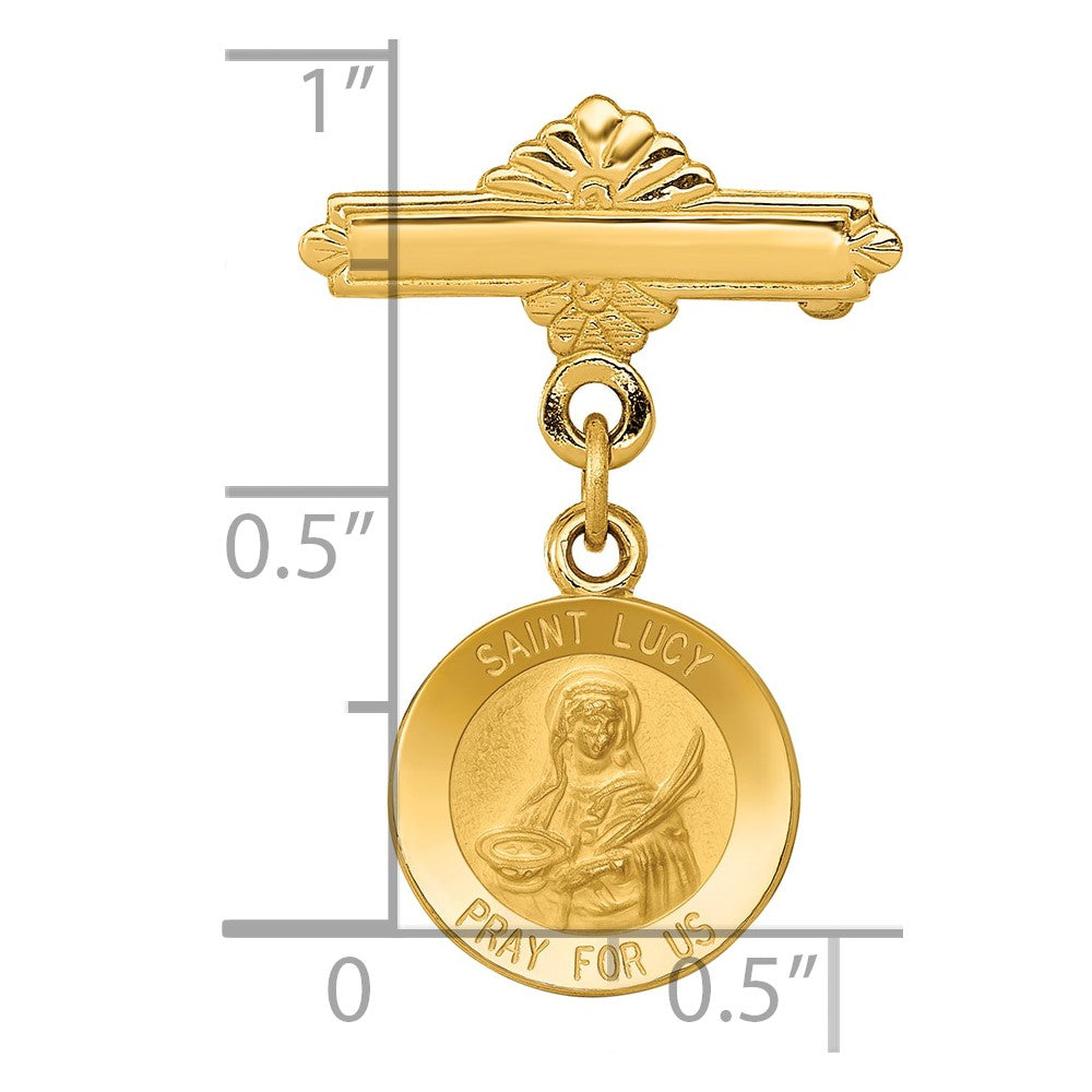 14k Polished and Satin Saint Lucy Medal Pin