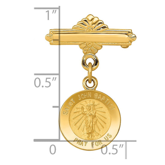 14k Polished and Satin Saint John the Baptist Medal Pin