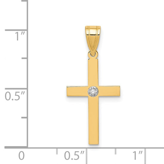 Gold Diamond Accent Flat Latin Cross Pendant