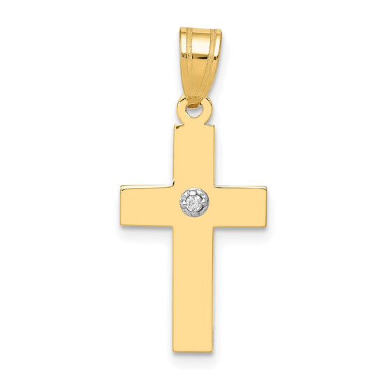 Gold Diamond Accent Flat Latin Cross Pendant