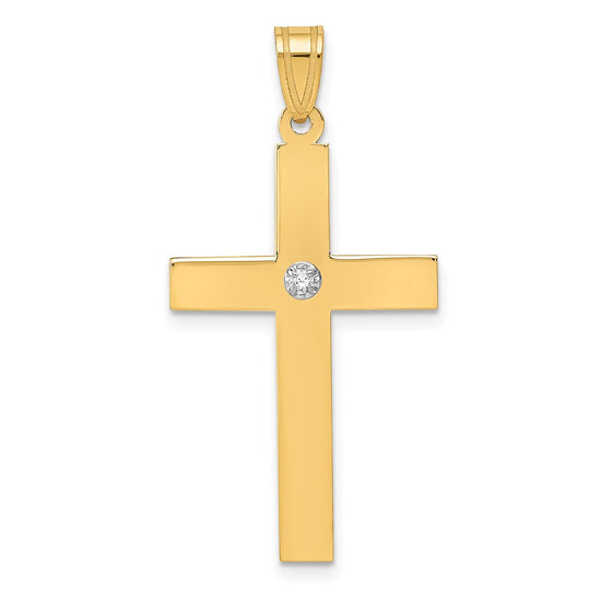 Gold Diamond Accent Flat Latin Cross Pendant