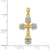 14k and White Rhodium Diamond-cut Fleur de Lis Cross Pendant