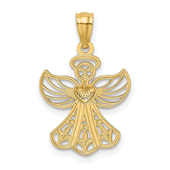 14K and White Rhodium Filigree Angel with Heart Pendant