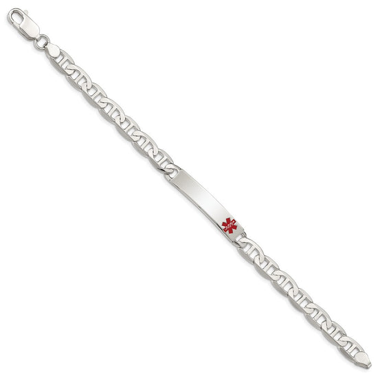 Sterling Silver Polished Medical Anchor Link ID Bracelet