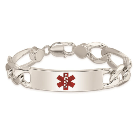 Sterling Silver Polished Medical Figaro Anchor Link ID Bracelet