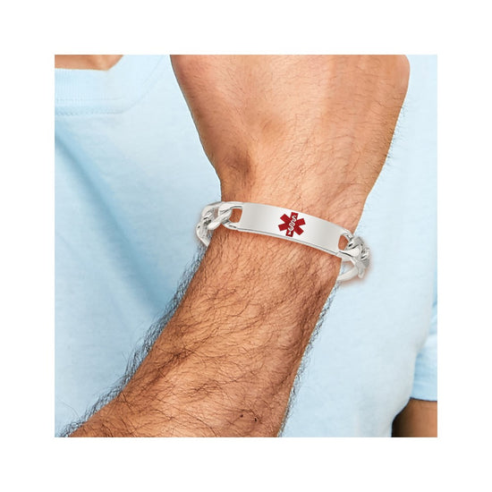 Sterling Silver Polished Medical Figaro Anchor Link ID Bracelet