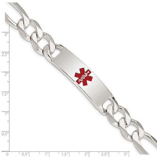 Sterling Silver Polished Medical Figaro Anchor Link ID Bracelet