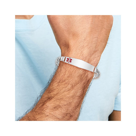 Sterling Silver Rhodium-plated Medical ID Curb Link Bracelet