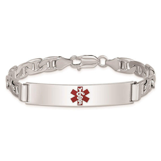 Sterling Silver Rhodium-plated Medical ID Anchor Link Bracelet