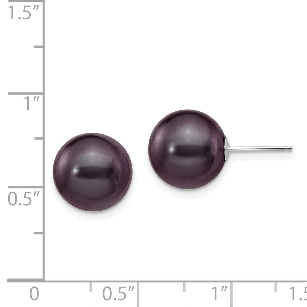 14k White Gold 10-11mm Black Round Freshwater Cultured Pearl Stud Post Earrings