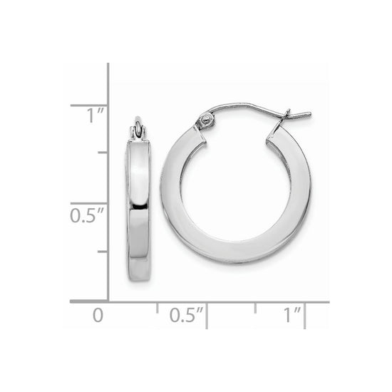 14k White Gold 3x20mm Polished Square Tube Hoop Earrings