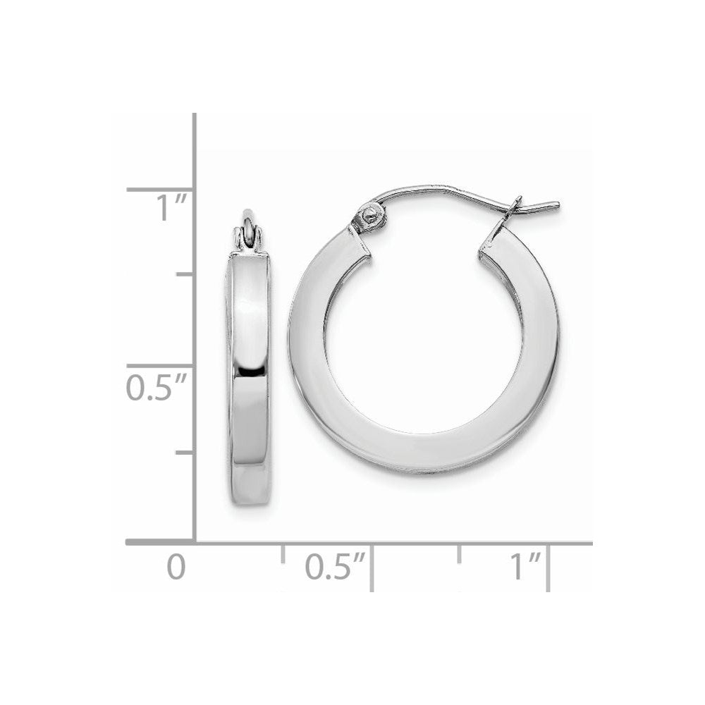 14k White Gold 3x20mm Polished Square Tube Hoop Earrings