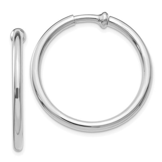 14k White Gold 2.5x25mm Polished Tube Hoop Non-pierced Earrings