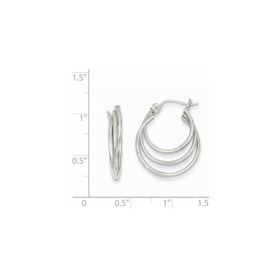14k White Gold Triple Hoop Earrings