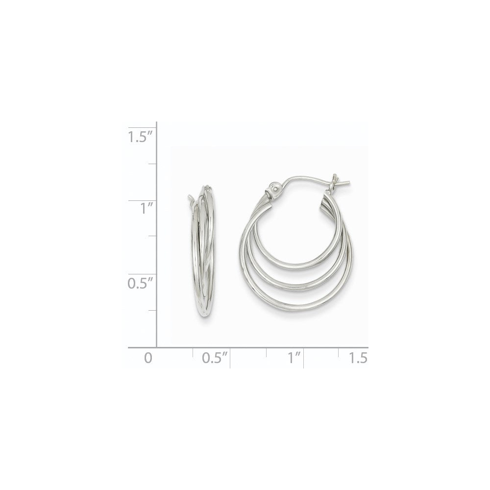 14k White Gold Triple Hoop Earrings
