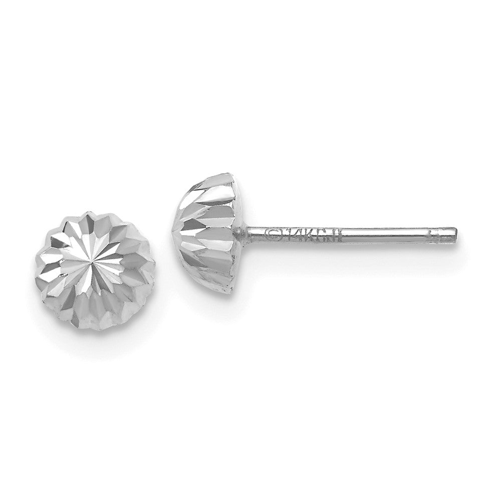 14k White Gold 5mm Polished Diamond-cut Half Ball Post Earrings