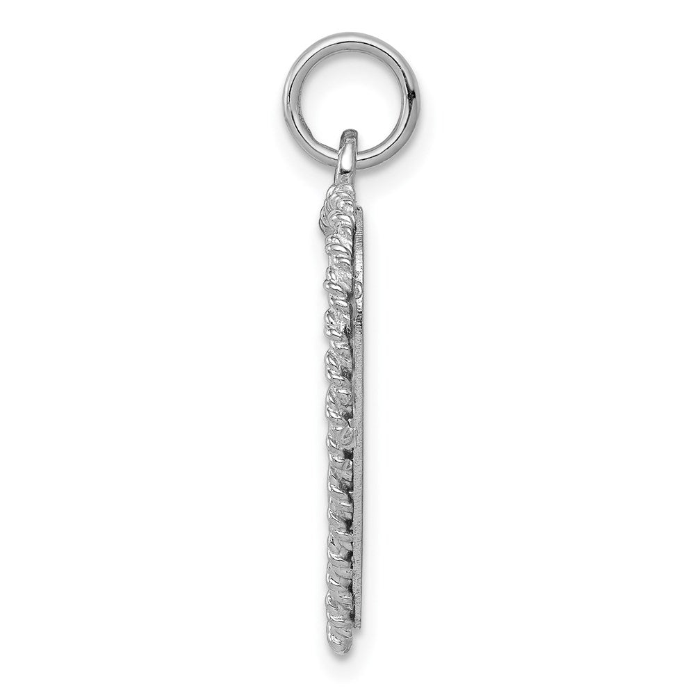 14k White Gold Etched Design with Rope Edge .013 Gauge Engravable Heart 24x19mm Disc Charm