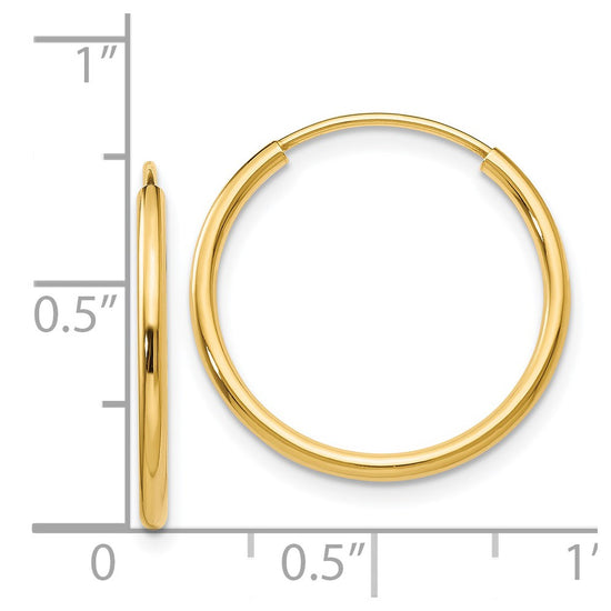 14k 1.5x17mm Polished Round Endless Tube Hoop Earrings