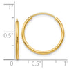 14k 1.5x17mm Polished Round Endless Tube Hoop Earrings