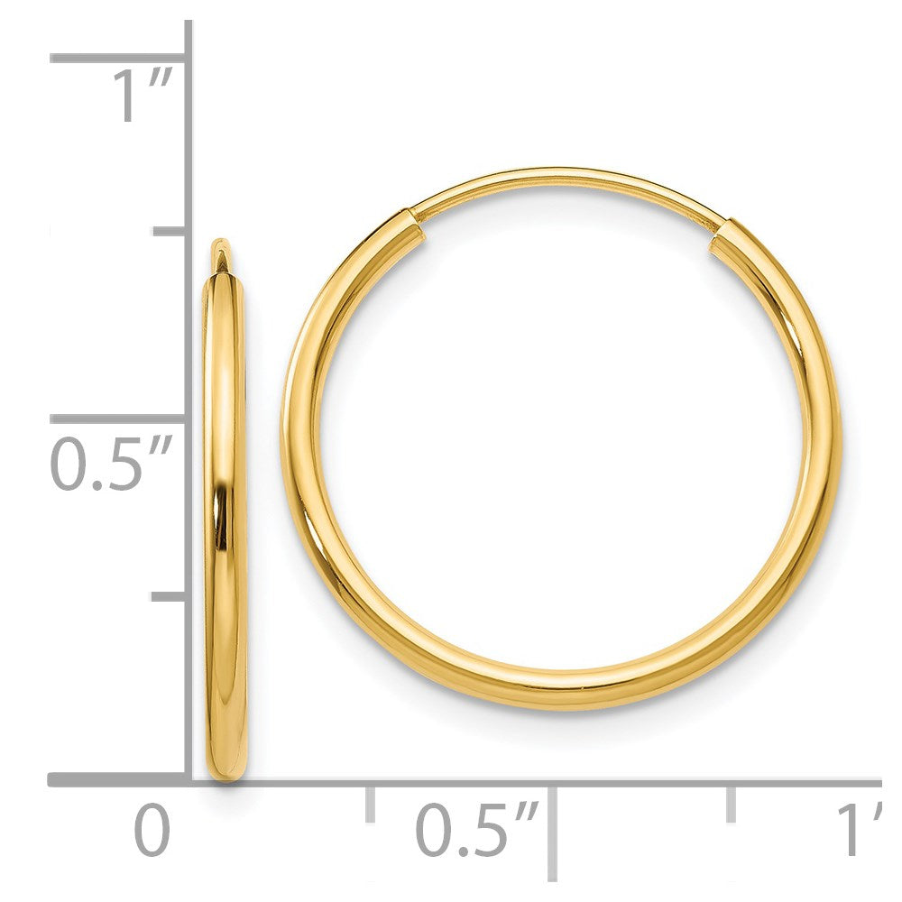 14k 1.5x17mm Polished Round Endless Tube Hoop Earrings