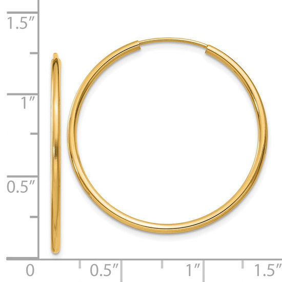 14k 1.5x30mm Polished Round Endless Tube Hoop Earrings