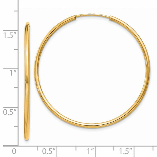 14k 1.5x38mm Polished Round Endless Tube Hoop Earrings