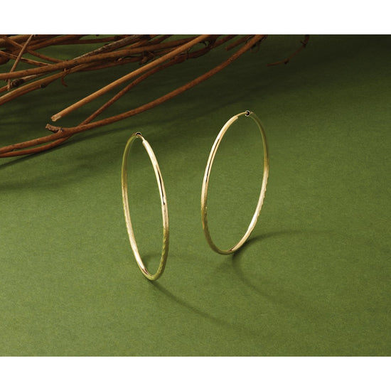 14k 1.5x40mm Satin Diamond-cut Endless Tube Hoop Earrings
