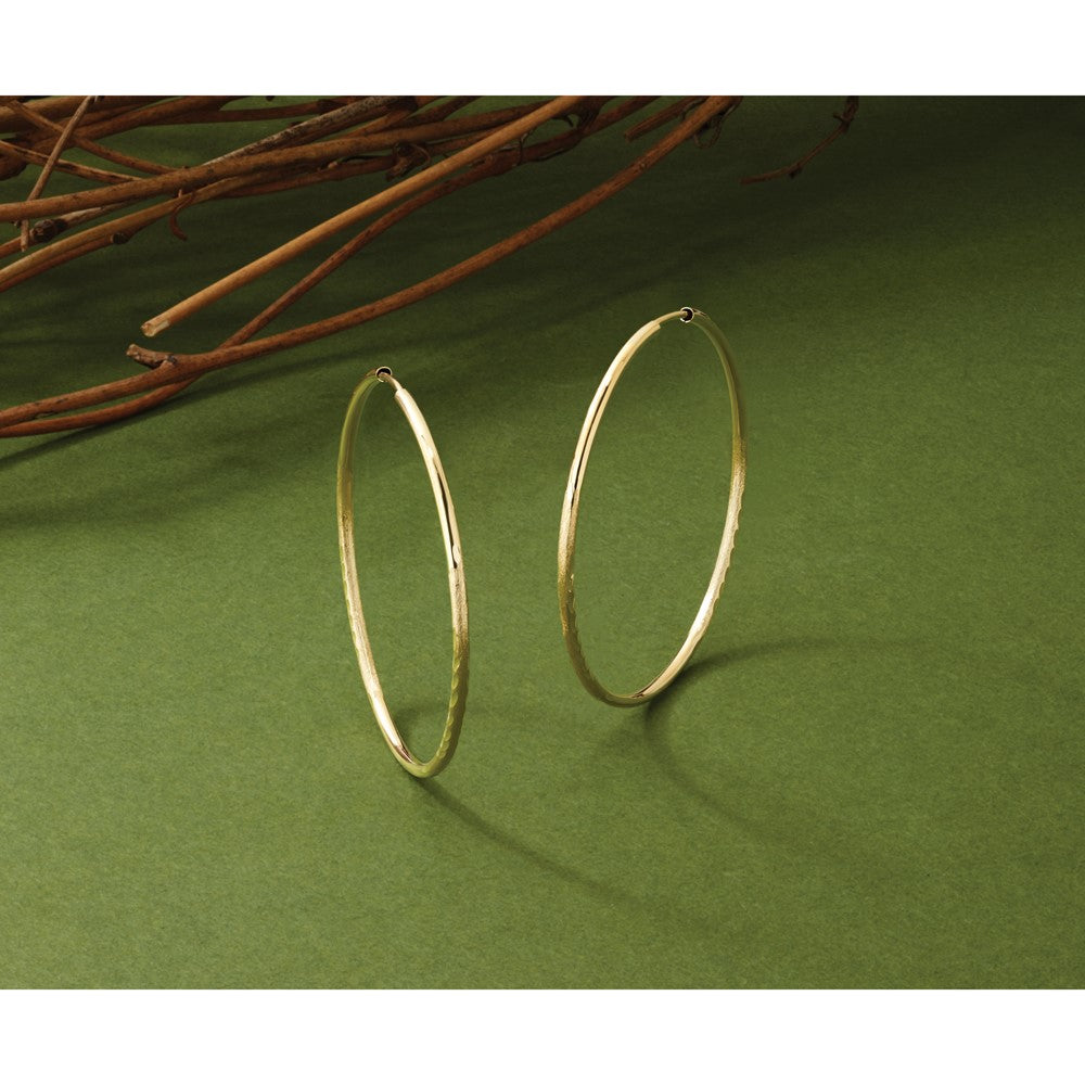 14k 1.5x40mm Satin Diamond-cut Endless Tube Hoop Earrings