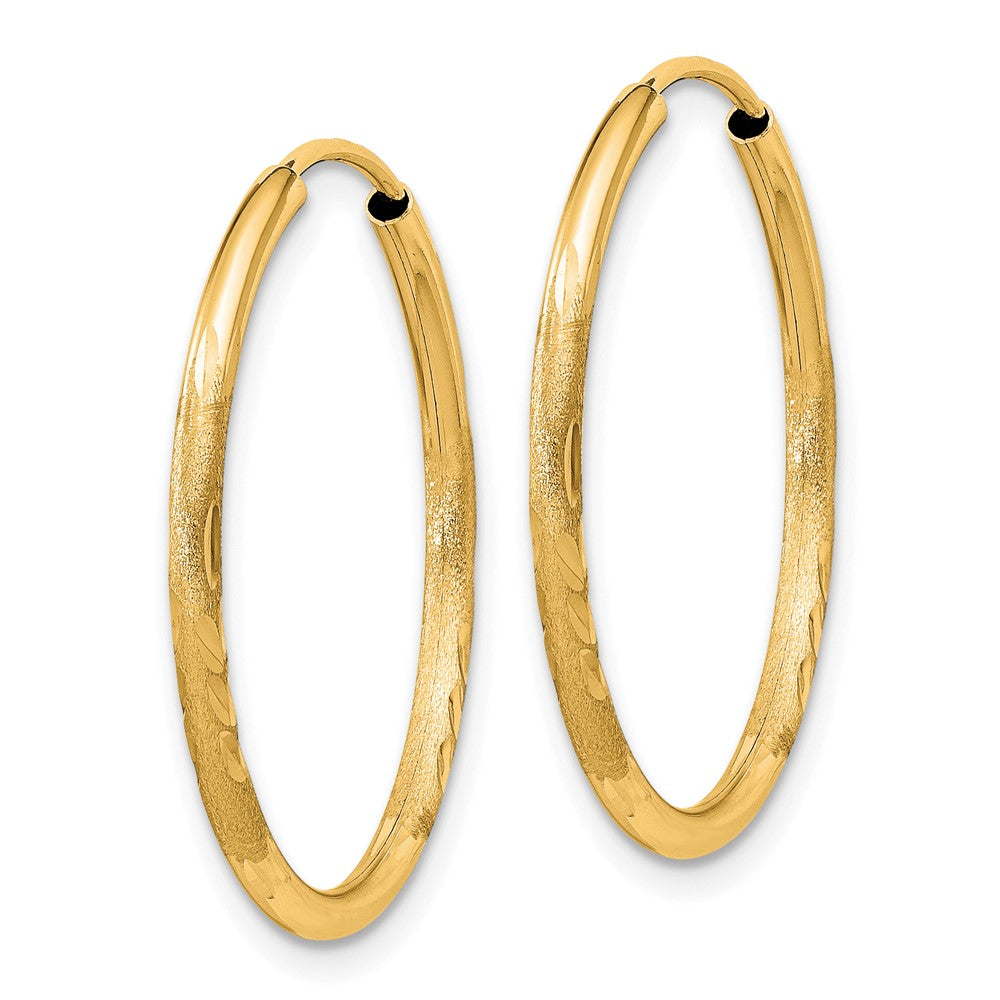 14k 1.5x20mm Satin Diamond-cut Endless Tube Hoop Earrings