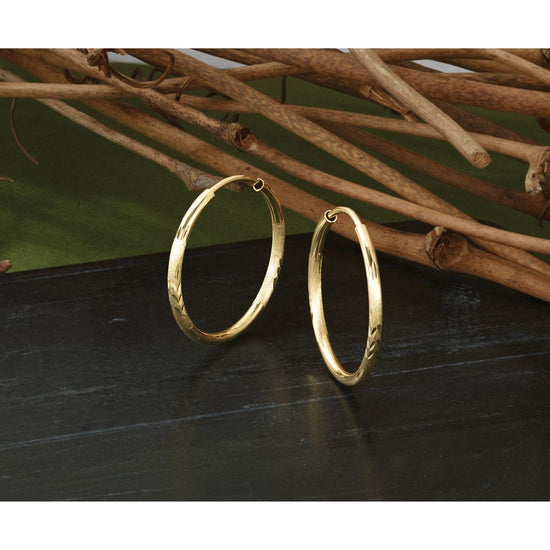 14k 1.5x20mm Satin Diamond-cut Endless Tube Hoop Earrings