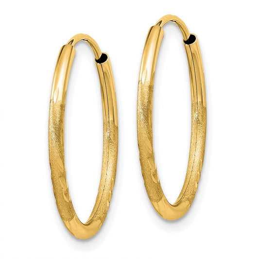 14k 1.5x17mm Satin Diamond-cut Endless Tube Hoop Earrings