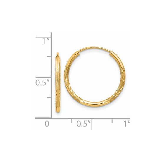 14k 1.5x17mm Satin Diamond-cut Endless Tube Hoop Earrings