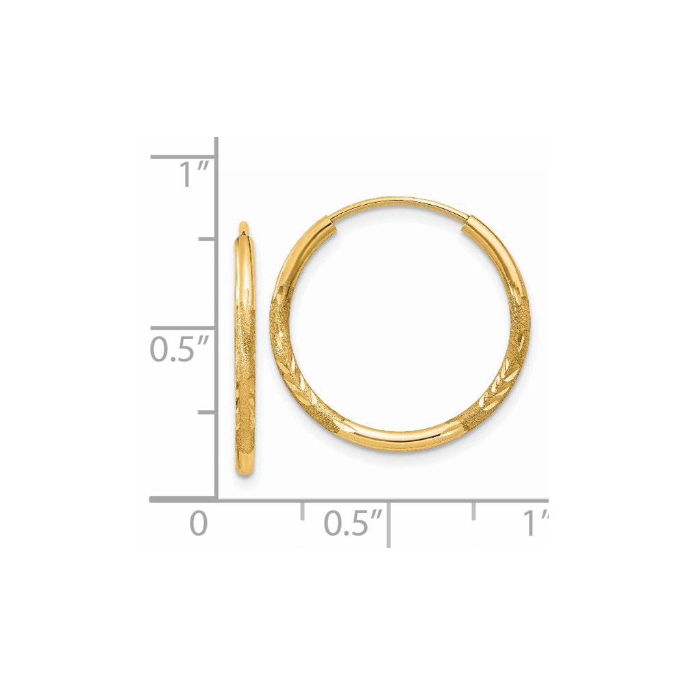 14k 1.5x17mm Satin Diamond-cut Endless Tube Hoop Earrings