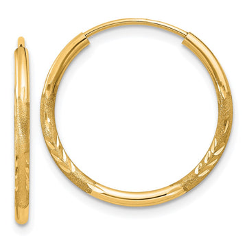 14k 1.5x17mm Satin Diamond-cut Endless Tube Hoop Earrings