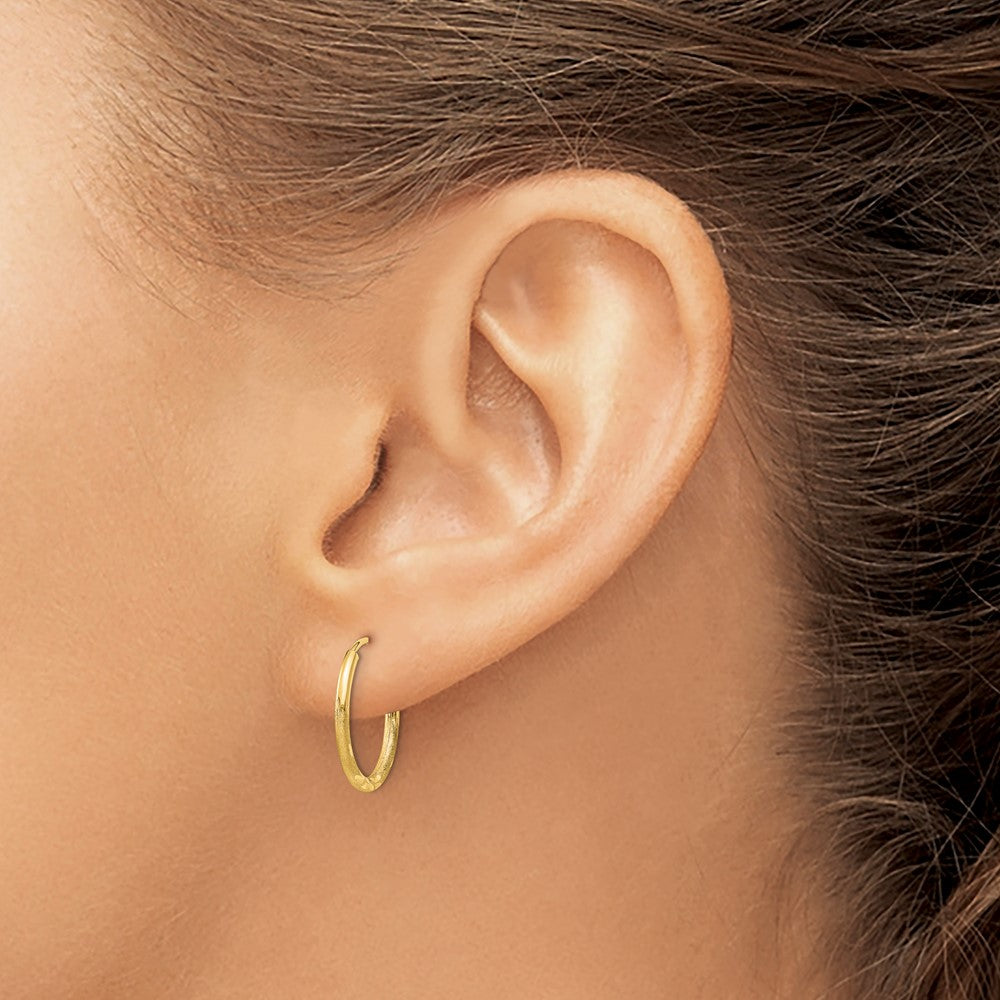 14k 1.5x14mm Satin Diamond-cut Endless Tube Hoop Earrings