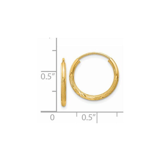 14k 1.5x14mm Satin Diamond-cut Endless Tube Hoop Earrings