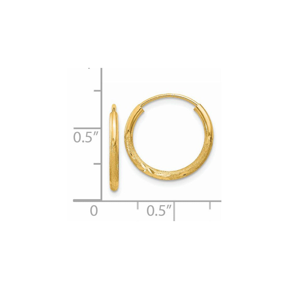 14k 1.5x14mm Satin Diamond-cut Endless Tube Hoop Earrings