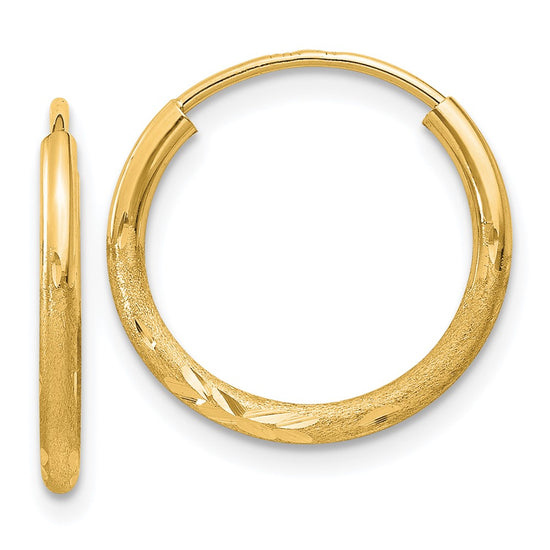 14k 1.5x14mm Satin Diamond-cut Endless Tube Hoop Earrings