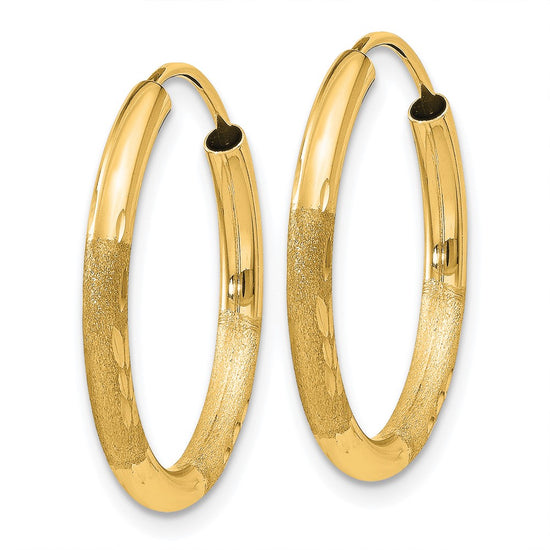 14k 2x20mm Satin Diamond-cut Endless Tube Hoop Earrings