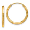 14k 2x20mm Satin Diamond-cut Endless Tube Hoop Earrings