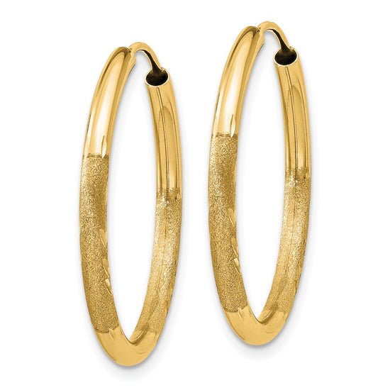 14k 2x25mm Satin Diamond-cut Endless Tube Hoop Earrings