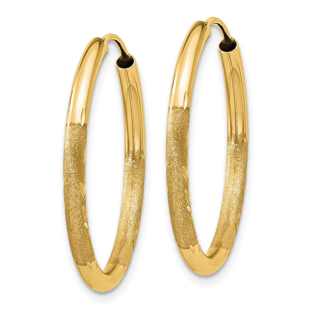 14k 2x25mm Satin Diamond-cut Endless Tube Hoop Earrings