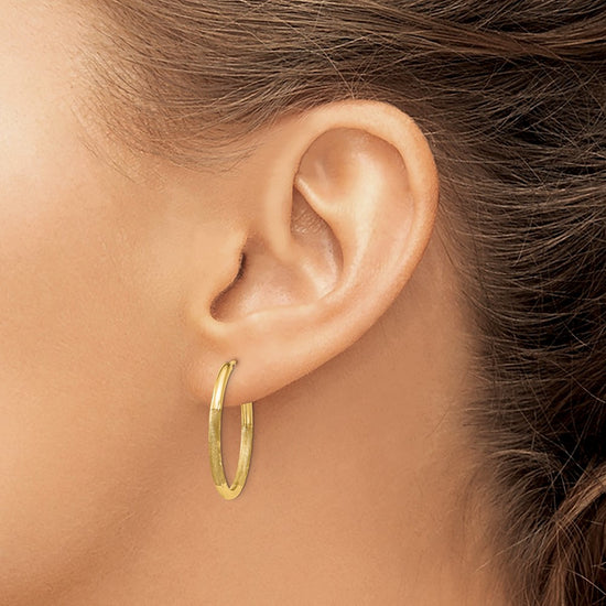 14k 2x25mm Satin Diamond-cut Endless Tube Hoop Earrings