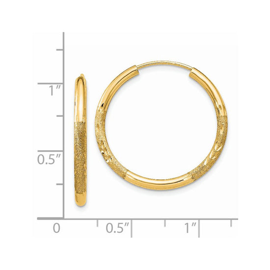 14k 2x25mm Satin Diamond-cut Endless Tube Hoop Earrings
