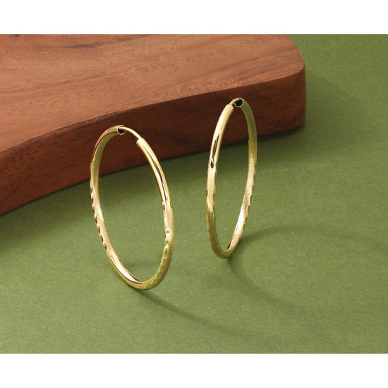 14k 2x30mm Satin Diamond-cut Endless Tube Hoop Earrings