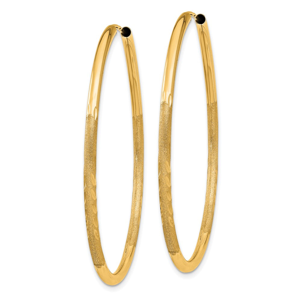 14k 2x40mm Satin Diamond-cut Endless Tube Hoop Earrings
