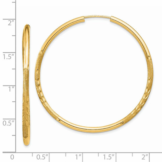 14k 2x40mm Satin Diamond-cut Endless Tube Hoop Earrings
