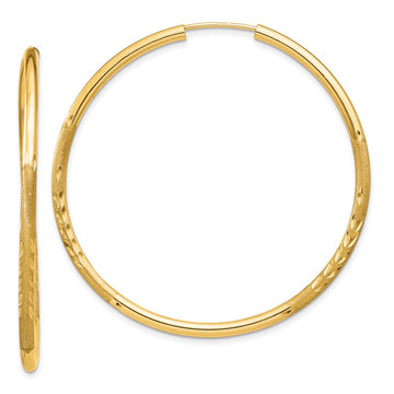 14k 2x40mm Satin Diamond-cut Endless Tube Hoop Earrings