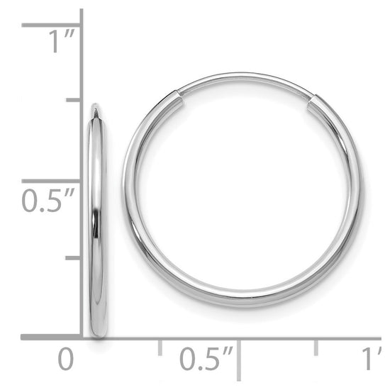 14k White Gold 1.5x17mm Polished Endless Tube Hoop Earrings